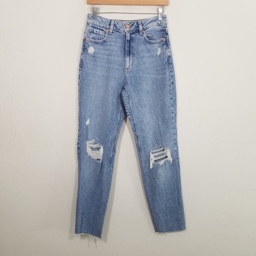 NWT Garage Mom Jean Pippa Blue Distressed Jeans Raw Hem Size 3/26